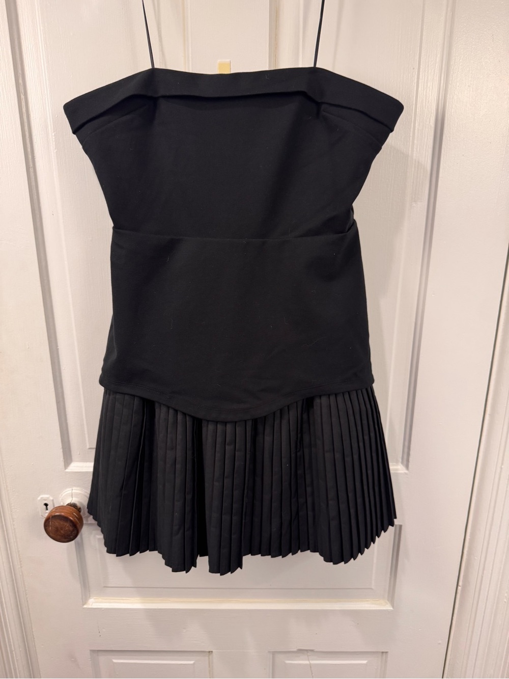 BHLDN Black Strapless Mini Dress with Pleated Skirt